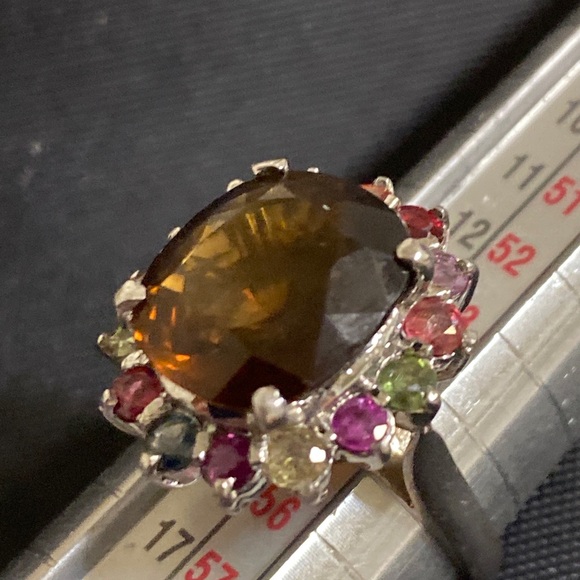 unbranded Jewelry - Smokey Quartz Multi Gemstone Sterling Silver Ring Size 7